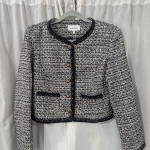 Black and White Cropped Tweed Jacket